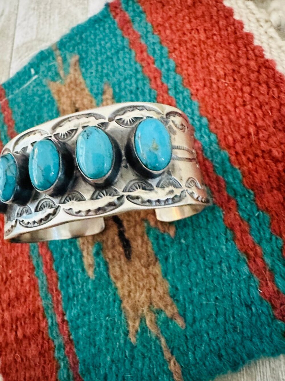 Handcrafted Sterling Silver & Turquoise Cuff Bracelet by Chimney Butte / - Picture 4 of 7